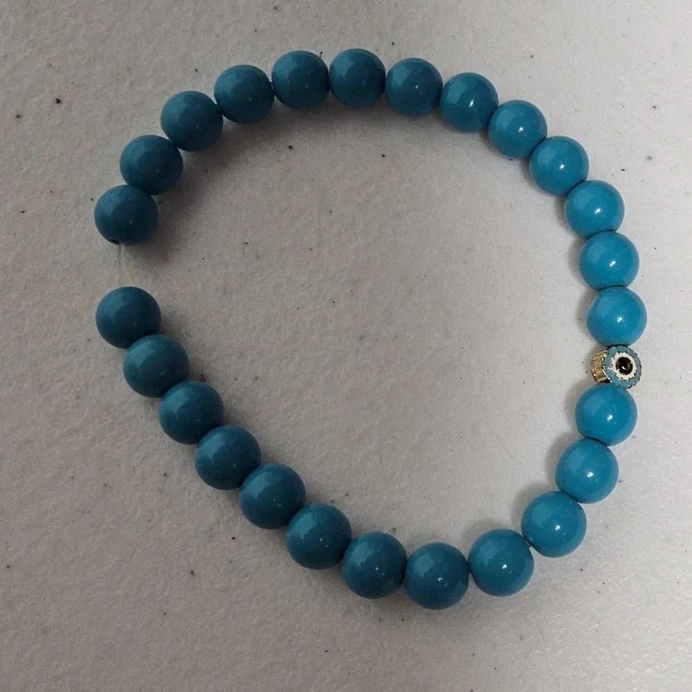 Evil Eye Beaded Bracelet Women OS Turquoise Blue Faux‎ Stone Stretch